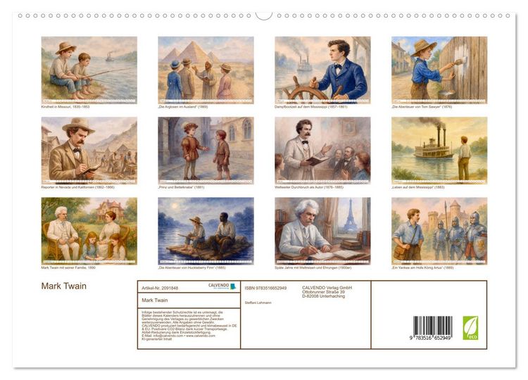 Produktbild: Mark Twain (hochwertiger Premium Wandkalender 2026 DIN A2 quer), Kunstdruck in Hochglanz