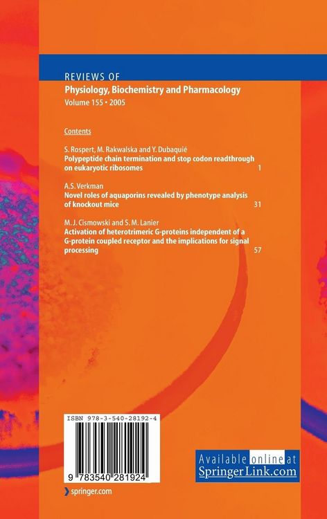 Produktbild: Reviews of Physiology, Biochemistry and Pharmacology 155