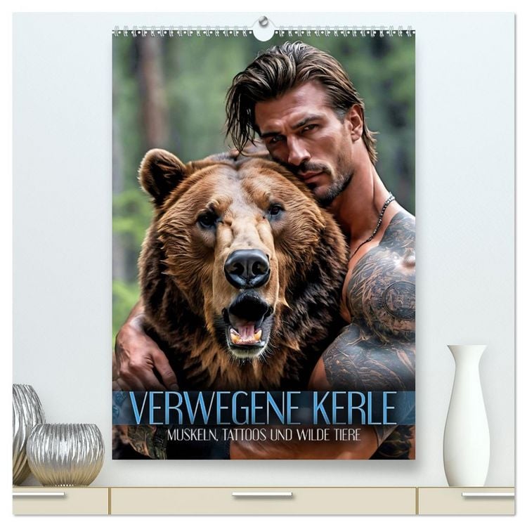 Produktbild: Verwegene Kerle - Muskeln, Tattoos und wilde Tiere (hochwertiger Premium Wandkalender 2026 DIN A2 hoch), Kunstdruck in Hochglanz