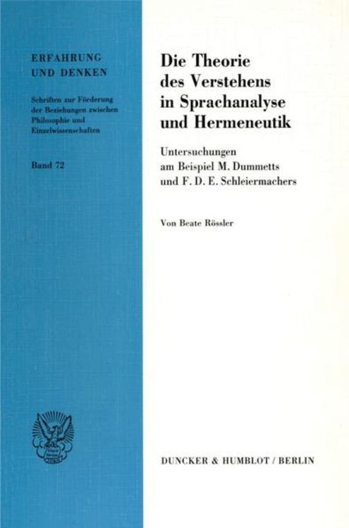 Produktbild: Die Theorie des Verstehens in Sprachanalyse und Hermeneutik.