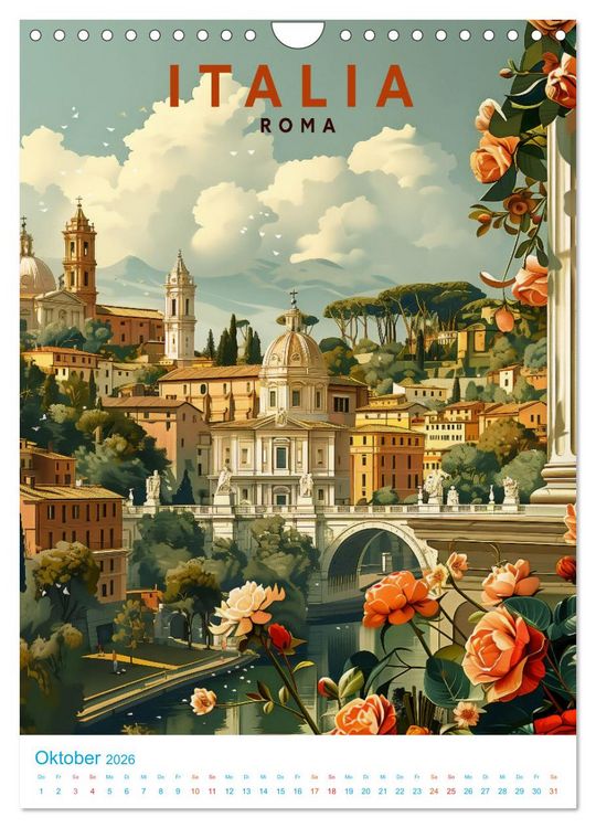 Produktbild: Italien - Old School Poster Style (Wandkalender 2026 DIN A4 hoch), CALVENDO Monatskalender