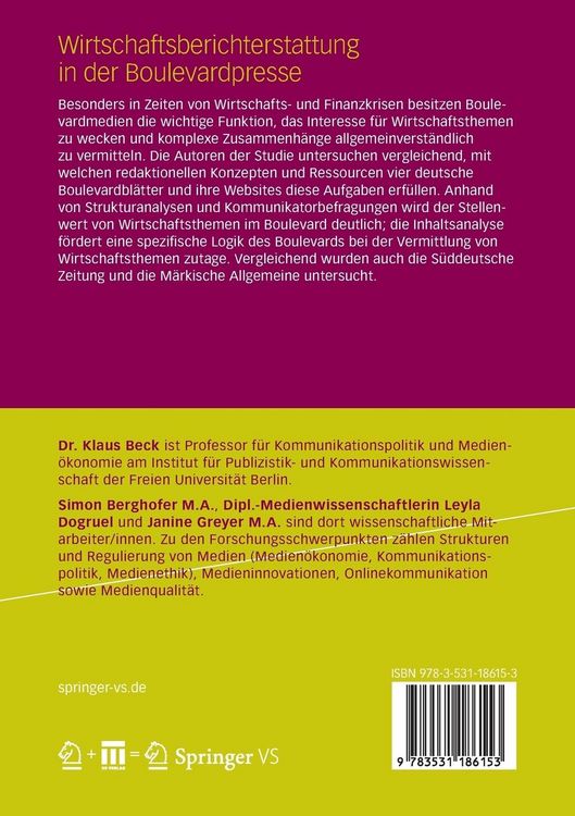 Produktbild: Wirtschaftsberichterstattung in der Boulevardpresse