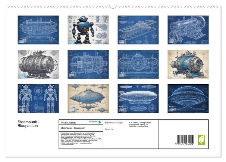 Produktbild: Steampunk - Blaupausen (hochwertiger Premium Wandkalender 2026 DIN A2 quer), Kunstdruck in Hochglanz