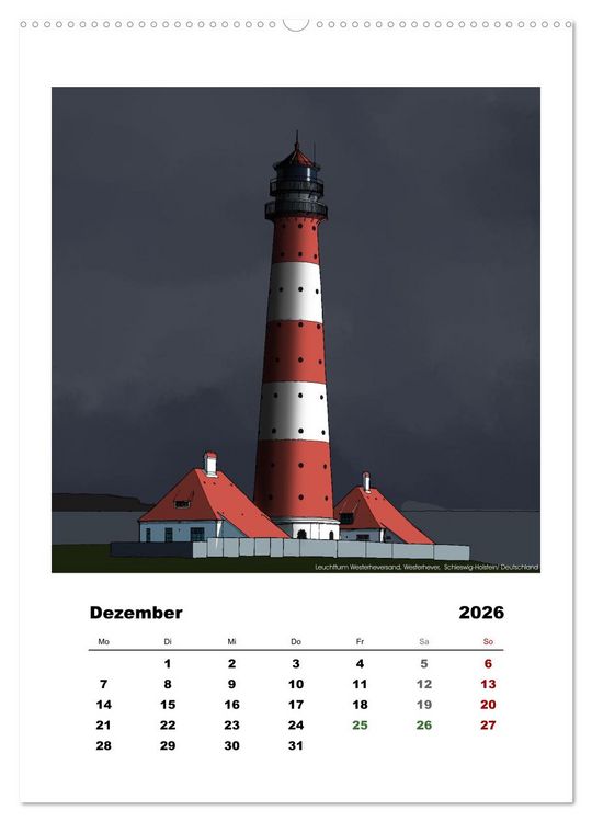 Produktbild: Leuchtt&uuml;rme der Welt - illustriert (Wandkalender 2026 DIN A2 hoch), CALVENDO Monatskalender