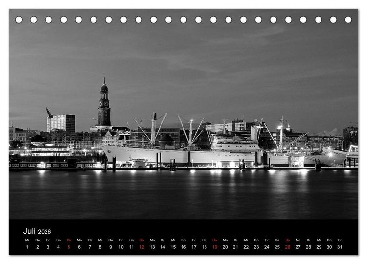 Produktbild: Hamburg monochrome Impressionen (Tischkalender 2026 DIN A5 quer), CALVENDO Monatskalender