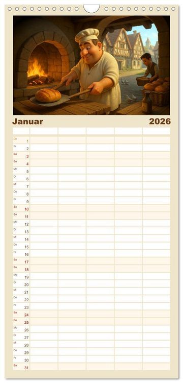 Produktbild: Familienplaner 2026 - Im Mittelalter handgemacht mit 5 Spalten (Wandkalender, 21 x 45 cm) CALVENDO