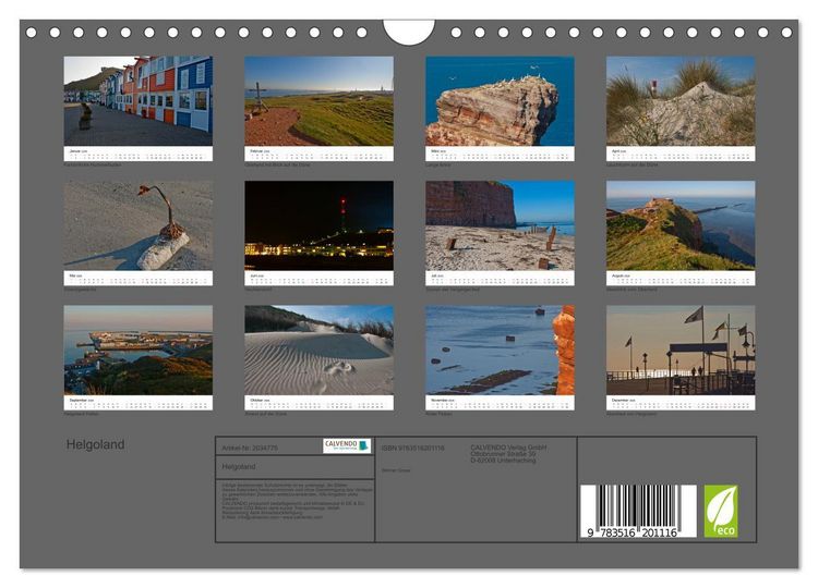 Produktbild: Helgoland (Wandkalender 2026 DIN A4 quer), CALVENDO Monatskalender