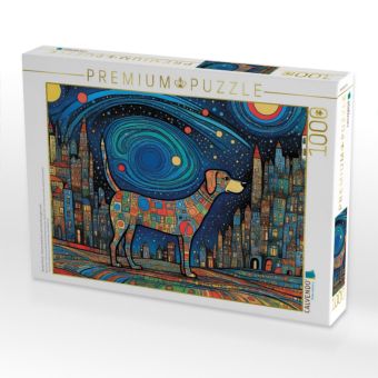 Produktbild: CALVENDO Puzzle Bunter Hund - Tr&auml;ume sind bunt und manchmal ganz nah | 1000 Teile Lege-Gr&ouml;&szlig;e 64x48cm Foto-Puzzle f&uuml;r gl&uuml;ckliche Stunden