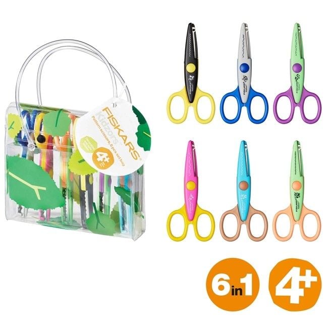Produktbild: Fiskars Kidzors&trade; Kinder-Dekorscheren inkl. Tasche, 13 cm, Rechts- und Linksh&auml;nder, ab 4 Jahren, 6er Set