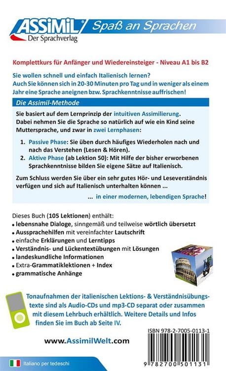 Produktbild: ASSiMiL Italienisch ohne M&uuml;he heute - Lehrbuch - Niveau A1-B2