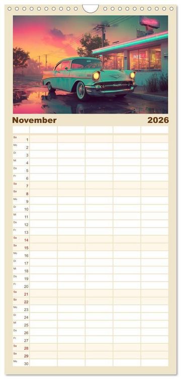 Produktbild: Familienplaner 2026 - Amerikas rollende Legenden &ndash; Retro-Design trifft Nostalgie mit 5 Spalten (Wandkalender, 21 x 45 cm) CALVENDO