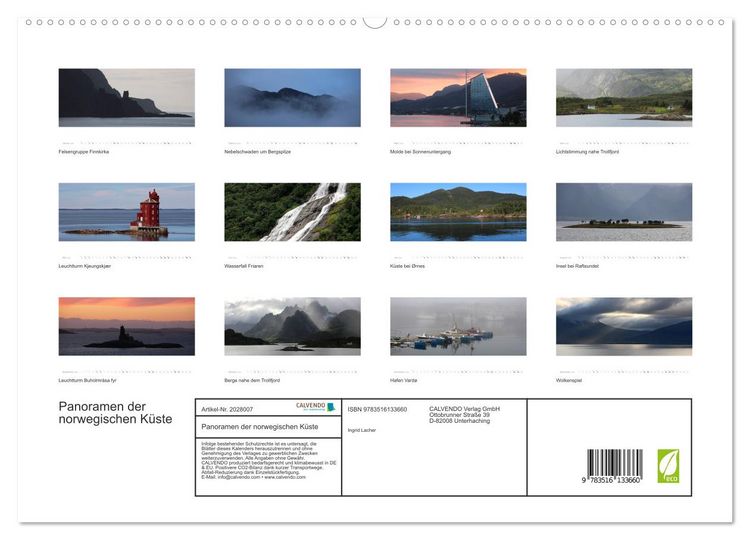 Produktbild: Panoramen der norwegischen K&uuml;ste (hochwertiger Premium Wandkalender 2026 DIN A2 quer), Kunstdruck in Hochglanz