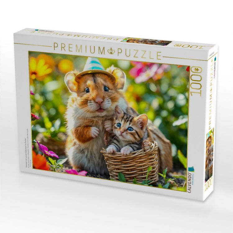 Produktbild: CALVENDO Puzzle Hamster mit seinem K&auml;tzchen im Garten | 1000 Teile Lege-Gr&ouml;&szlig;e 64x48cm Foto-Puzzle f&uuml;r gl&uuml;ckliche Stunden