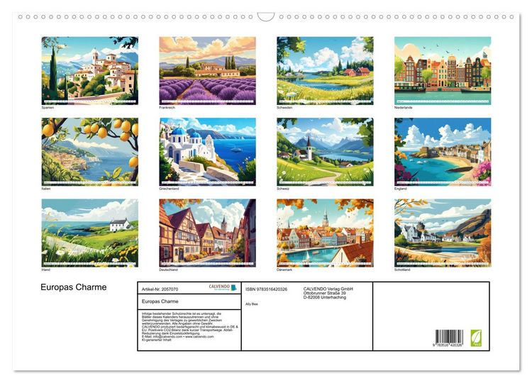 Produktbild: Europas Charme (Wandkalender 2026 DIN A2 quer), CALVENDO Monatskalender