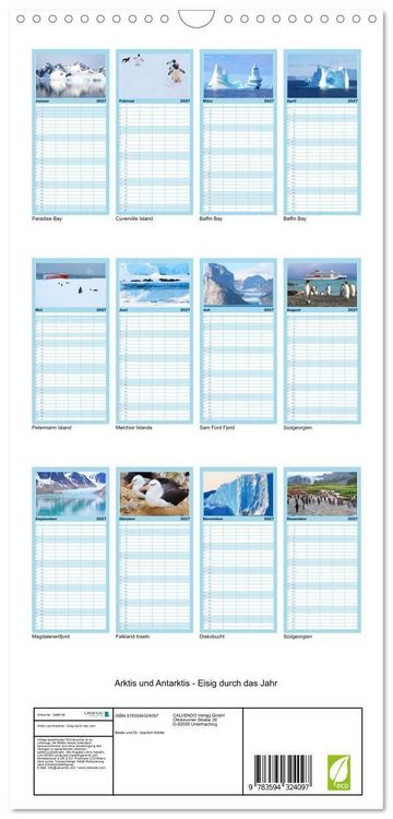 Produktbild: Familienplaner 2027 - Arktis und Antarktis - Eisig durch das Jahr mit 5 Spalten (Wandkalender, 21 x 45 cm) CALVENDO