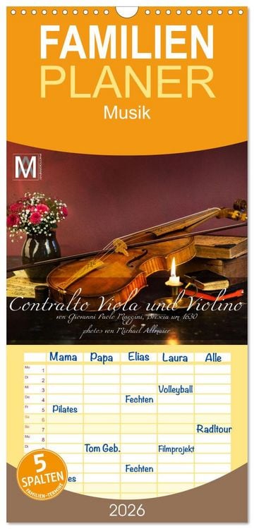 Produktbild: Familienplaner 2026 - Centralto Viola und Violino mit 5 Spalten (Wandkalender, 21 x 45 cm) CALVENDO