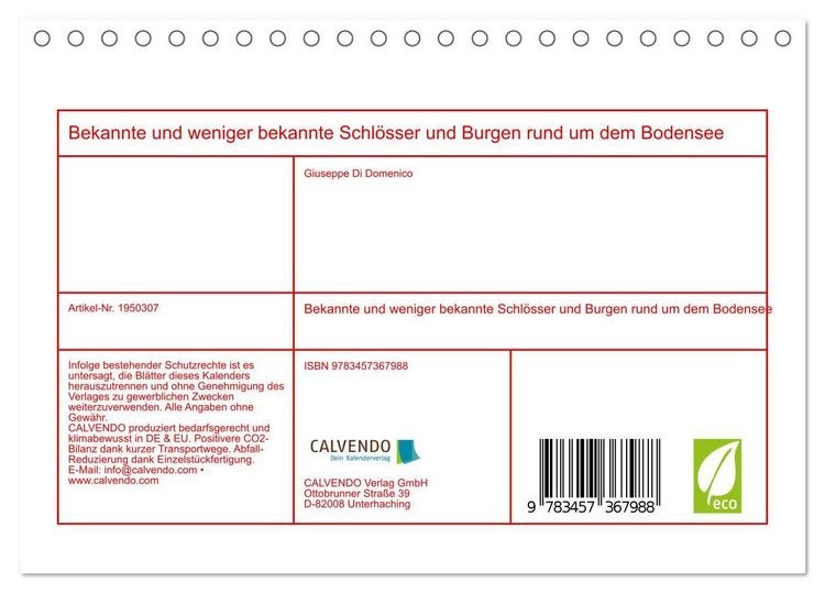 Produktbild: Bekannte und weniger bekannte Schl&ouml;sser und Burgen rund um dem Bodensee (Tischkalender 2026 DIN A5 quer), CALVENDO Monatskalender