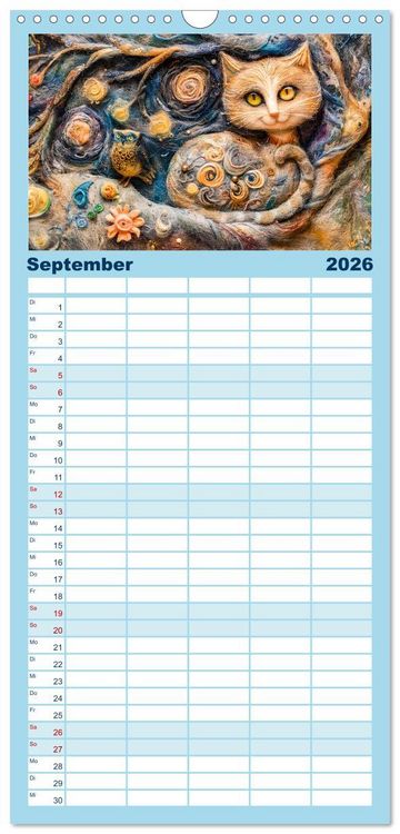Produktbild: Familienplaner 2026 - Filzige Katzenfreunde - Ein Jahr voller niedlicher KI-Filzkunst mit 5 Spalten (Wandkalender, 21 x 45 cm) CALVENDO