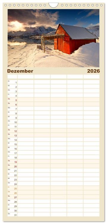 Produktbild: Familienplaner 2026 - Norwegen mit 5 Spalten (Wandkalender, 21 x 45 cm) CALVENDO