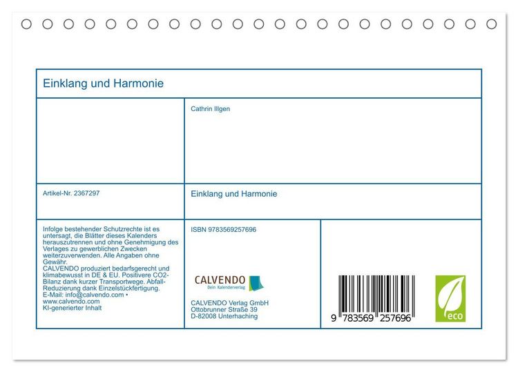 Produktbild: Einklang und Harmonie (Tischkalender 2027 DIN A5 quer), CALVENDO Monatskalender