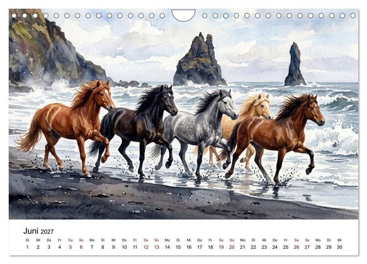 Produktbild: Magie der Islandpferde im Aquarellstil (Wandkalender 2027 DIN A4 quer), CALVENDO Monatskalender