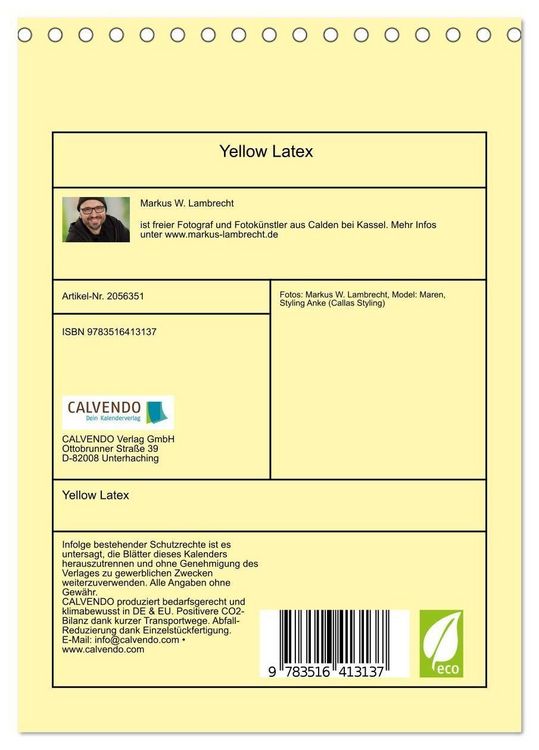 Produktbild: Yellow Latex (Tischkalender 2026 DIN A5 hoch), CALVENDO Monatskalender
