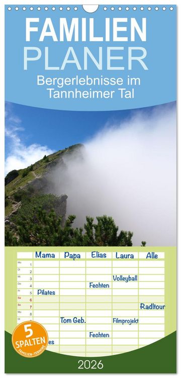 Produktbild: Familienplaner 2026 - Bergerlebnisse im Tannheimer Tal mit 5 Spalten (Wandkalender, 21 x 45 cm) CALVENDO