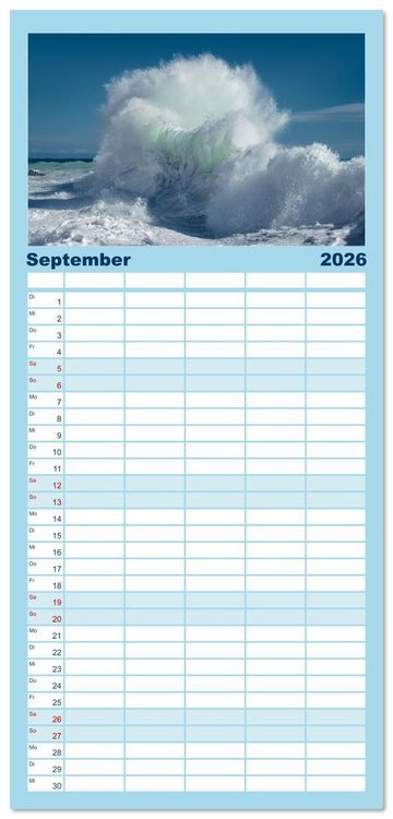 Produktbild: Familienplaner 2026 - Azurblaue Horizonte - Die Sch&ouml;nheit des Meeres einfangen mit 5 Spalten (Wandkalender, 21 x 45 cm) CALVENDO