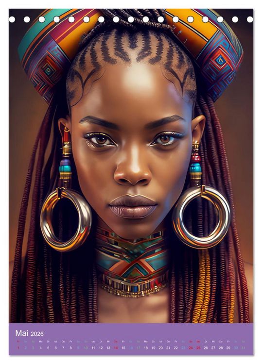 Produktbild: Afrikanische Frauen - Portraits im Stil der afrikanischen Kultur (Tischkalender 2026 DIN A5 hoch), CALVENDO Monatskalender