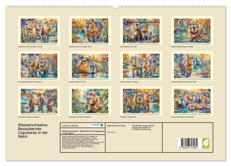 Produktbild: Wasserschweine. Bezaubernde Capybaras in der Natur (hochwertiger Premium Wandkalender 2026 DIN A2 quer), Kunstdruck in Hochglanz