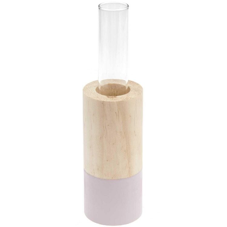 Produktbild: Holz Vase mit Reagenzglas, flieder,&Oslash; 4cm, H 10cm