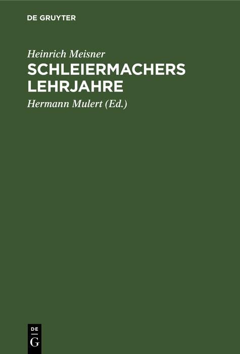Produktbild: Schleiermachers Lehrjahre
