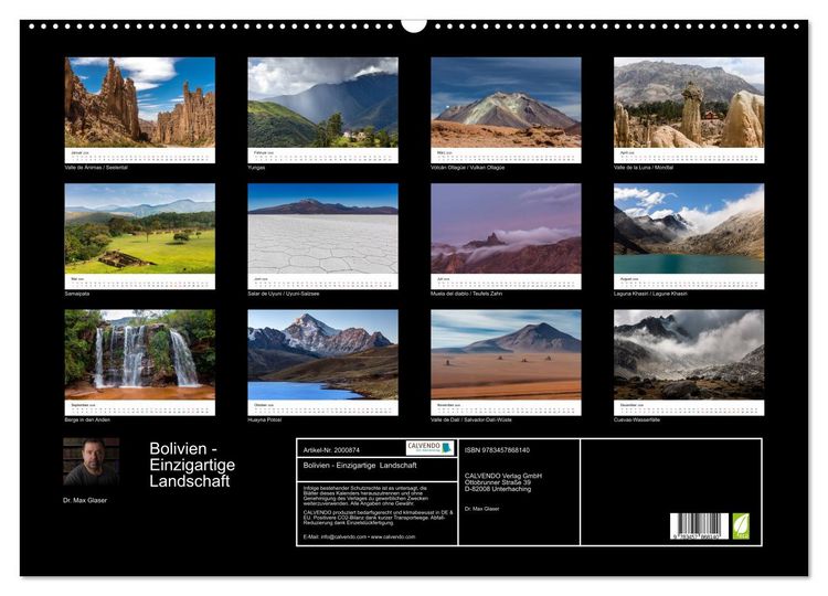 Produktbild: Bolivien - Einzigartige Landschaft (Wandkalender 2026 DIN A2 quer), CALVENDO Monatskalender