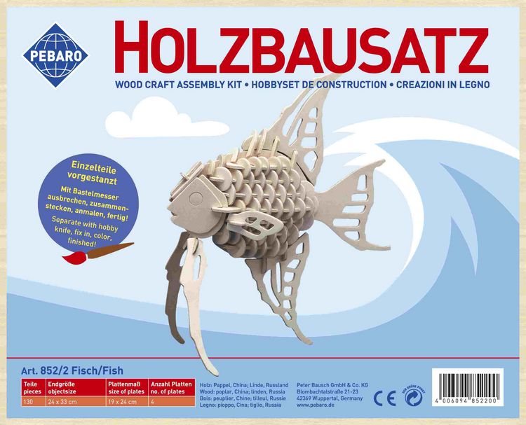 Produktbild: PEBARO 852/2 - Holzbausatz Fisch, 130 Teile, Holzkonstruktion zum Zusammenstecken