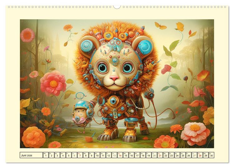 Produktbild: Fabelhafte Maschinen. Pop-Surrealistische Roboter-Tiere (hochwertiger Premium Wandkalender 2026 DIN A2 quer), Kunstdruck in Hochglanz