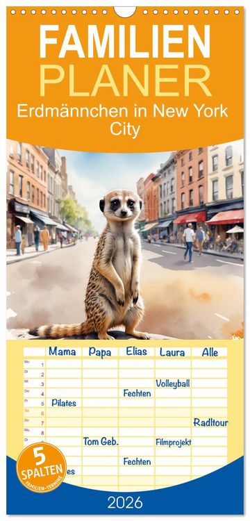 Produktbild: Familienplaner 2026 - Erdm&auml;nnchen in New York City mit 5 Spalten (Wandkalender, 21 x 45 cm) CALVENDO