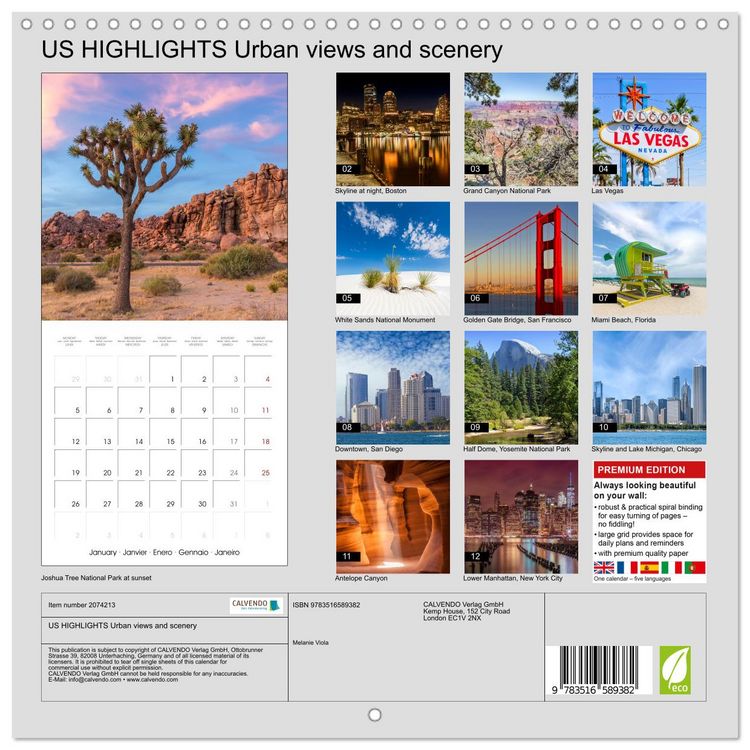 Produktbild: US HIGHLIGHTS Urban views and scenery (Wall Calendar 2026 12 &times; 12 Inch) CALVENDO 12 Month Wall Calendar