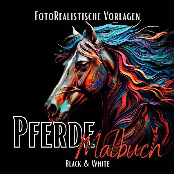 Produktbild: Black Midnight- Animals / Pferde Malbuch &bdquo;Fotorealistisch&ldquo;.