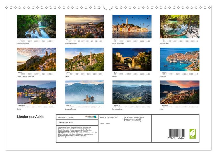 Produktbild: L&auml;nder der Adria (Wandkalender 2026 DIN A3 quer), CALVENDO Monatskalender