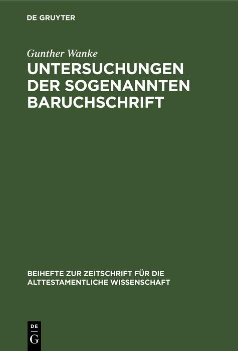 Produktbild: Untersuchungen der sogenannten Baruchschrift