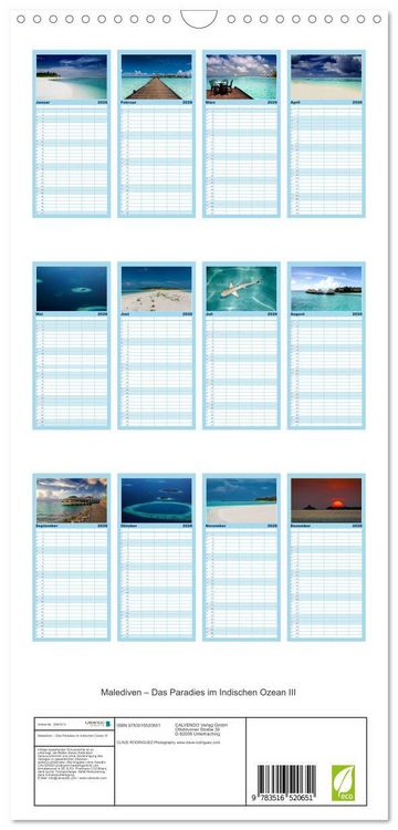 Produktbild: Familienplaner 2026 - Malediven &ndash; Das Paradies im Indischen Ozean III mit 5 Spalten (Wandkalender, 21 x 45 cm) CALVENDO