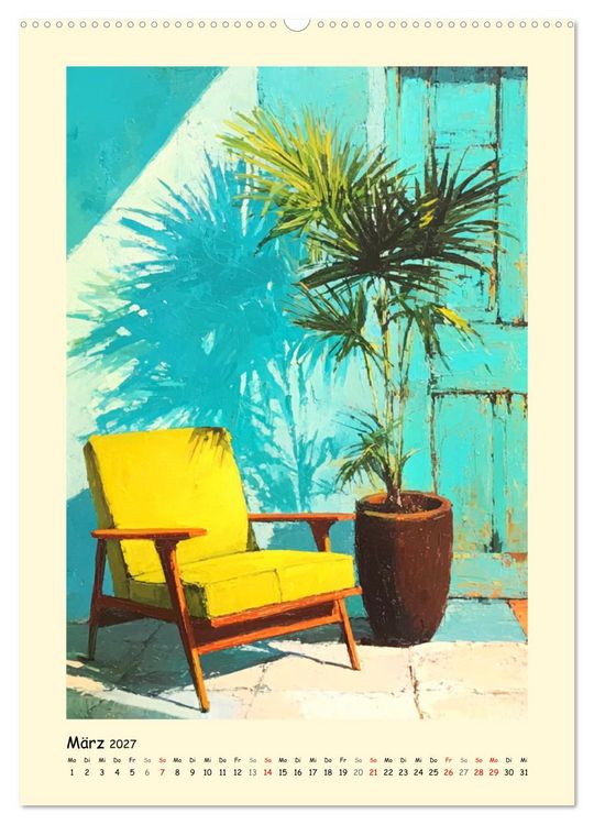 Produktbild: Pflanzenkunst. Mediterrane Farbakzente und florale Moderne (Wandkalender 2027 DIN A2 hoch), CALVENDO Monatskalender