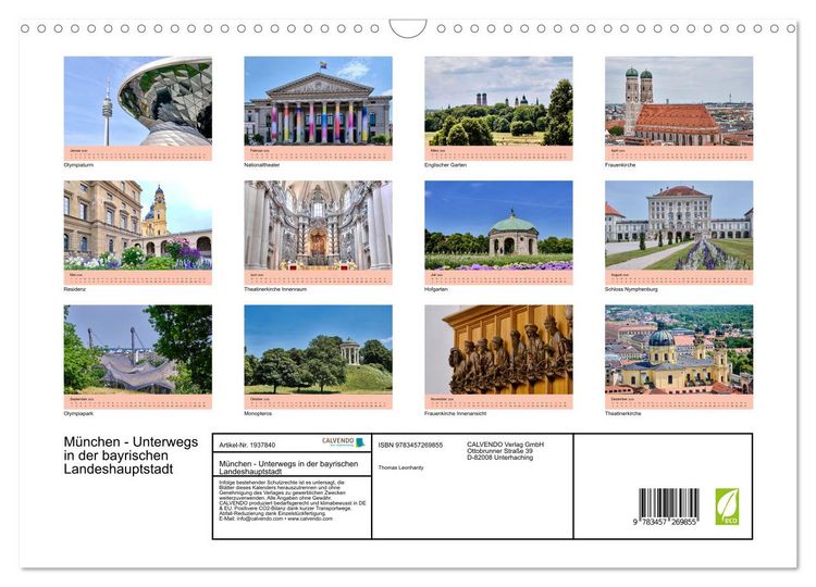 Produktbild: M&uuml;nchen - Unterwegs in der bayrischen Landeshauptstadt (Wandkalender 2026 DIN A3 quer), CALVENDO Monatskalender