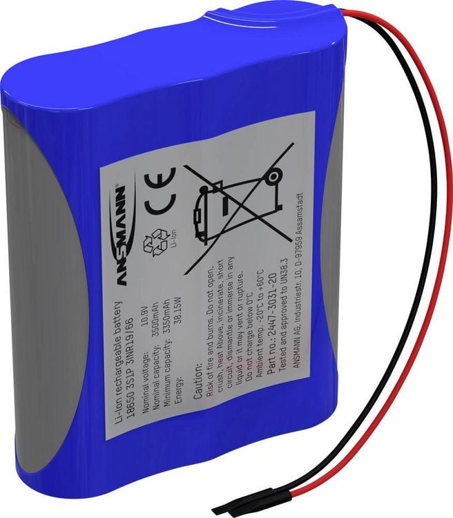 Produktbild: Ansmann 3S1P Akkupack 3x 18650 Kabel Li-Ion 10.8V 3500 mAh