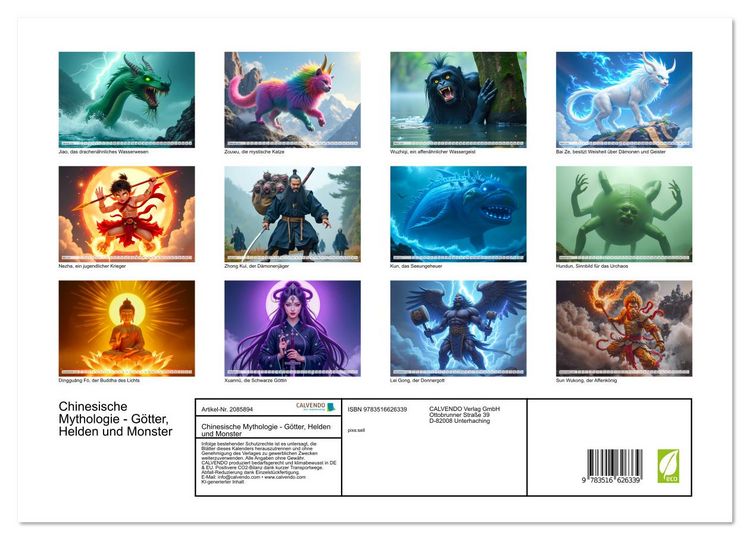 Produktbild: Chinesische Mythologie - G&ouml;tter, Helden und Monster (hochwertiger Premium Wandkalender 2026 DIN A2 quer), Kunstdruck in Hochglanz