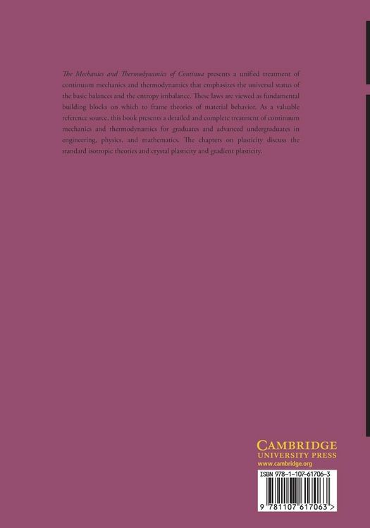 Produktbild: The Mechanics and Thermodynamics of Continua