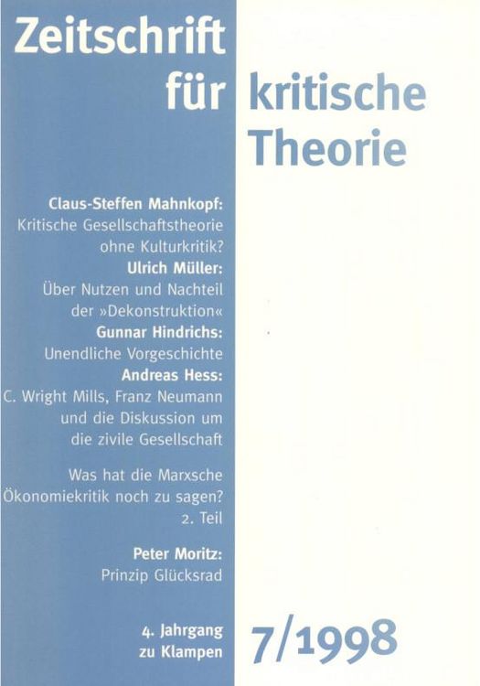 Produktbild: Zeitschrift f&uuml;r kritische Theorie / Zeitschrift f&uuml;r kritische Theorie, Heft 7 (1998)