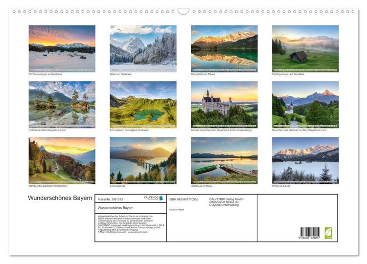 Produktbild: Wundersch&ouml;nes Bayern (Wandkalender 2026 DIN A2 quer), CALVENDO Monatskalender