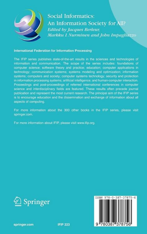 Produktbild: Social Informatics: An Information Society for All? In Remembrance of Rob Kling