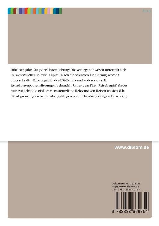 Produktbild: Reisebegriffe und Reisekostenpauschalisierung im Einkommenssteuerrecht